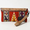 ADBG1477 American Darling Hand Tooled Leather Western Wristlet Bag with Saddle Blanket & Floral Carved Flap