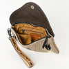 ADBG1477 American Darling Hand Tooled Leather Western Wristlet Bag with Saddle Blanket & Floral Carved Flap