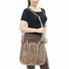 ADBG1478 American Darling Western Genuine Leather Tote Bag with Hand-Tooled Floral Front & Crocodile Embossed Back