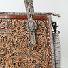 ADBG1478 American Darling Western Genuine Leather Tote Bag with Hand-Tooled Floral Front & Crocodile Embossed Back
