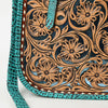 ADBG1478 American Darling Western Genuine Leather Tote Bag with Hand-Tooled Floral Front & Crocodile Embossed Back