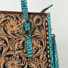 ADBG1478 American Darling Western Genuine Leather Tote Bag with Hand-Tooled Floral Front & Crocodile Embossed Back