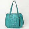 ADBG1478 American Darling Western Genuine Leather Tote Bag with Hand-Tooled Floral Front & Crocodile Embossed Back