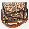 ADBGA560 American Darling Hand-Tooled Tri-Flap Leather Western Crossbody Bag Floral Design
