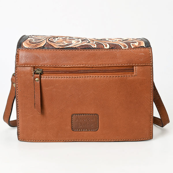 ADBGA560 American Darling Hand-Tooled Tri-Flap Leather Western Crossbody Bag Floral Design