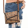 ADBGA560 American Darling Hand-Tooled Tri-Flap Leather Western Crossbody Bag Floral Design