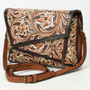 ADBGA560 American Darling Hand-Tooled Tri-Flap Leather Western Crossbody Bag Floral Design