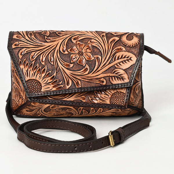 ADBGA563 American Darling Hand-Tooled Genuine Leather Crossbody Bag Western Floral Design