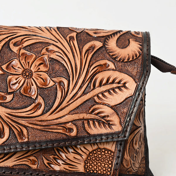 ADBGA563 American Darling Hand-Tooled Genuine Leather Crossbody Bag Western Floral Design