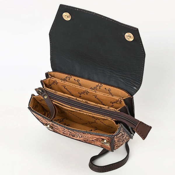ADBGA563 American Darling Hand-Tooled Genuine Leather Crossbody Bag Western Floral Design