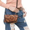 ADBGA563 American Darling Hand-Tooled Genuine Leather Crossbody Bag Western Floral Design