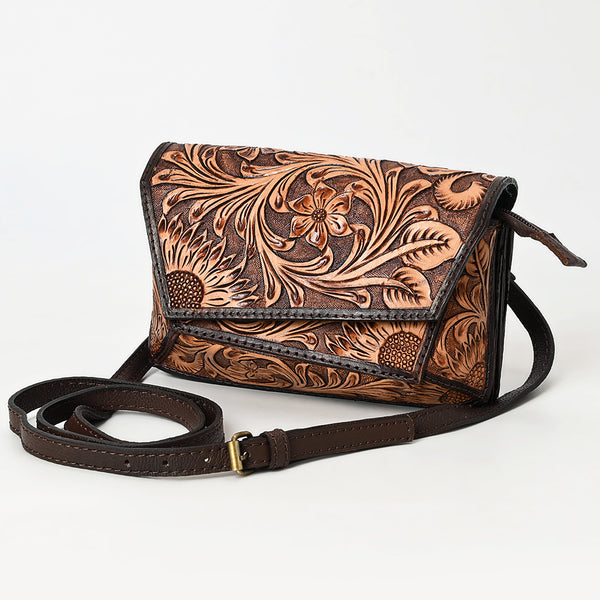 ADBGA563 American Darling Hand-Tooled Genuine Leather Crossbody Bag Western Floral Design