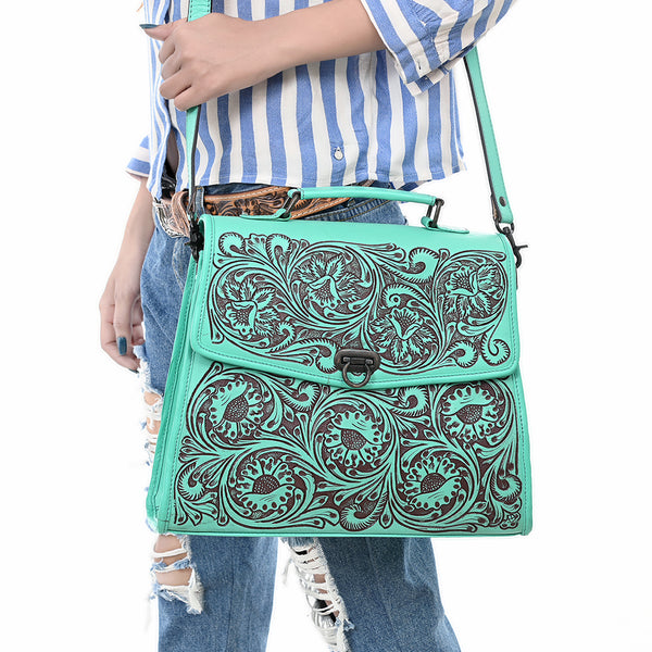 ADBGZ841 Hand-Tooled Genuine Leather Western Tote Bag - American Darling