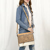 ADBGZ843 Hand-Tooled Leather & White Cowhide Crossbody Bag - American Darling