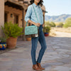 ADBGZ843 Hand-Tooled Leather & White Cowhide Crossbody Bag - American Darling
