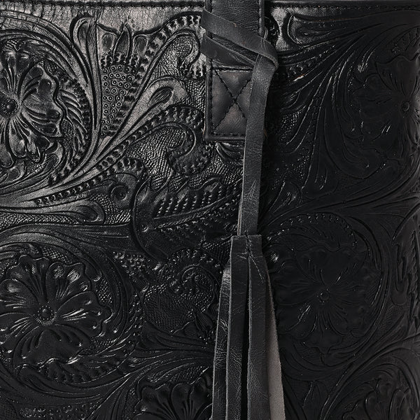 ADBGZ851 Black Hand-Tooled Leather Tote Bag American Darling