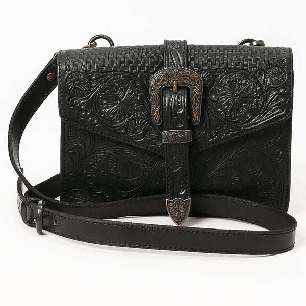 LC-ADBGZ853 Black Tooled Leather Buckle Crossbody Bag American Darling