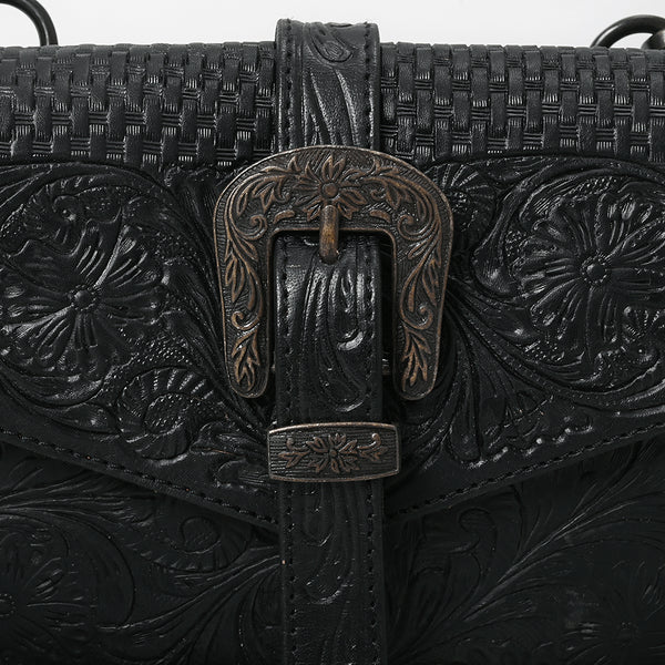 LC-ADBGZ853 Black Tooled Leather Buckle Crossbody Bag American Darling