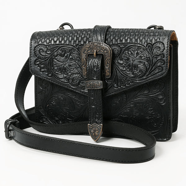 LC-ADBGZ853 Black Tooled Leather Buckle Crossbody Bag American Darling