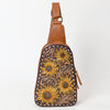 ADBG1481 American Darling Western Leather Sling Bag with Hand-Tooled Floral Carving Genuine Leather