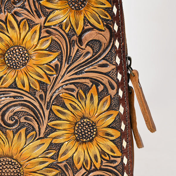 ADBG1481 American Darling Western Leather Sling Bag with Hand-Tooled Floral Carving Genuine Leather