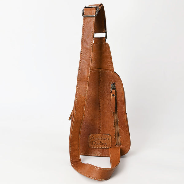 ADBG1481 American Darling Western Leather Sling Bag with Hand-Tooled Floral Carving Genuine Leather
