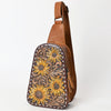 ADBG1481 American Darling Western Leather Sling Bag with Hand-Tooled Floral Carving Genuine Leather
