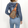 ADBG1481 American Darling Western Leather Sling Bag with Hand-Tooled Floral Carving Genuine Leather
