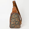 ADBG1481 American Darling Western Leather Sling Bag with Hand-Tooled Floral Carving Genuine Leather