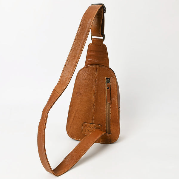 ADBG1481 American Darling Western Leather Sling Bag with Hand-Tooled Floral Carving Genuine Leather