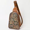 ADBG1481 American Darling Western Leather Sling Bag with Hand-Tooled Floral Carving Genuine Leather