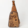 ADBG1481 American Darling Western Leather Sling Bag with Hand-Tooled Floral Carving Genuine Leather