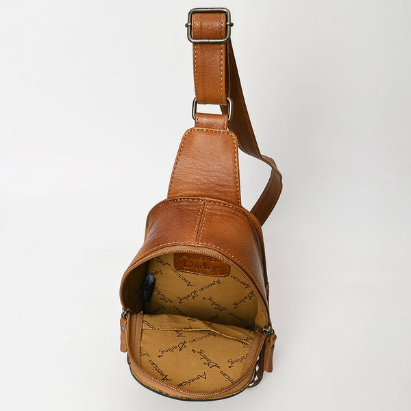 ADBG1481 American Darling Western Leather Sling Bag with Hand-Tooled Floral Carving Genuine Leather