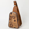 ADBG1481 American Darling Western Leather Sling Bag with Hand-Tooled Floral Carving Genuine Leather