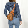 ADBG1481 American Darling Western Leather Sling Bag with Hand-Tooled Floral Carving Genuine Leather