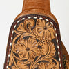 ADBG1481 American Darling Western Leather Sling Bag with Hand-Tooled Floral Carving Genuine Leather