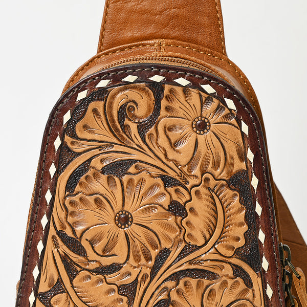 ADBG1481 American Darling Western Leather Sling Bag with Hand-Tooled Floral Carving Genuine Leather