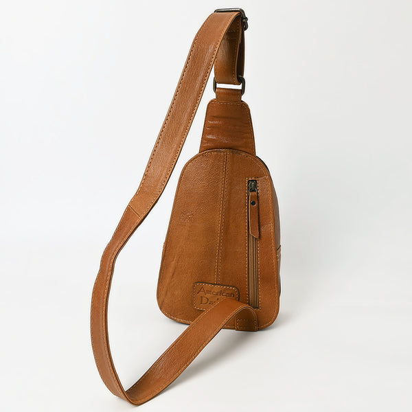 ADBG1481 American Darling Western Leather Sling Bag with Hand-Tooled Floral Carving Genuine Leather