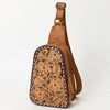 ADBG1481 American Darling Western Leather Sling Bag with Hand-Tooled Floral Carving Genuine Leather