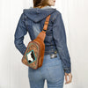 ADBG1481 American Darling Western Leather Sling Bag with Hand-Tooled Floral Carving Genuine Leather