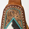 ADBG1481 American Darling Western Leather Sling Bag with Hand-Tooled Floral Carving Genuine Leather