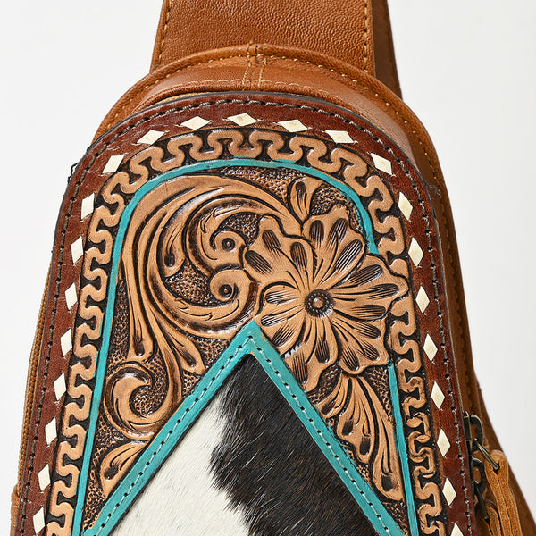 ADBG1481 American Darling Western Leather Sling Bag with Hand-Tooled Floral Carving Genuine Leather