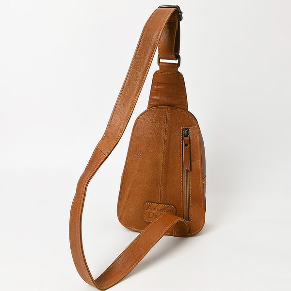 ADBG1481 American Darling Western Leather Sling Bag with Hand-Tooled Floral Carving Genuine Leather