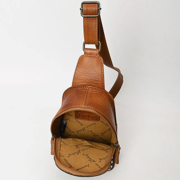 ADBG1481 American Darling Western Leather Sling Bag with Hand-Tooled Floral Carving Genuine Leather