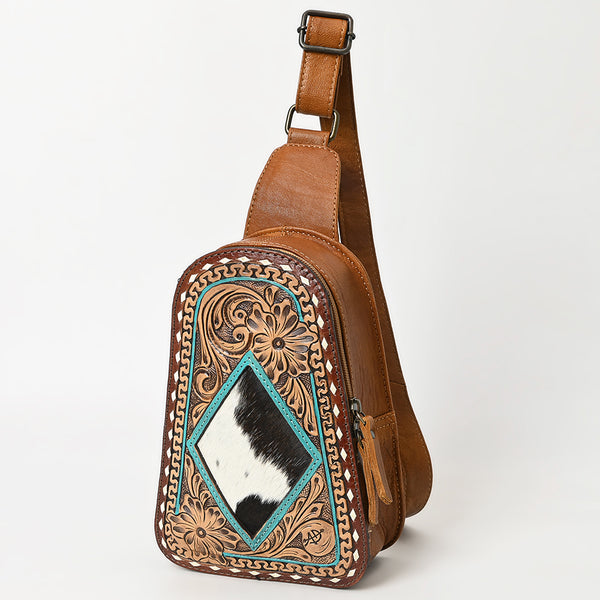 ADBG1481 American Darling Western Leather Sling Bag with Hand-Tooled Floral Carving Genuine Leather