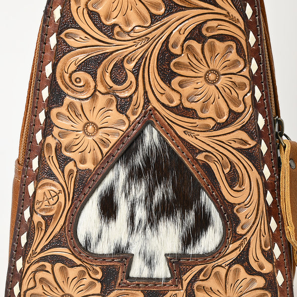 ADBG1481 American Darling Western Leather Sling Bag with Hand-Tooled Floral Carving Genuine Leather