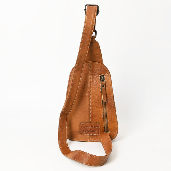 ADBG1481 American Darling Western Leather Sling Bag with Hand-Tooled Floral Carving Genuine Leather