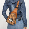 ADBG1481 American Darling Western Leather Sling Bag with Hand-Tooled Floral Carving Genuine Leather