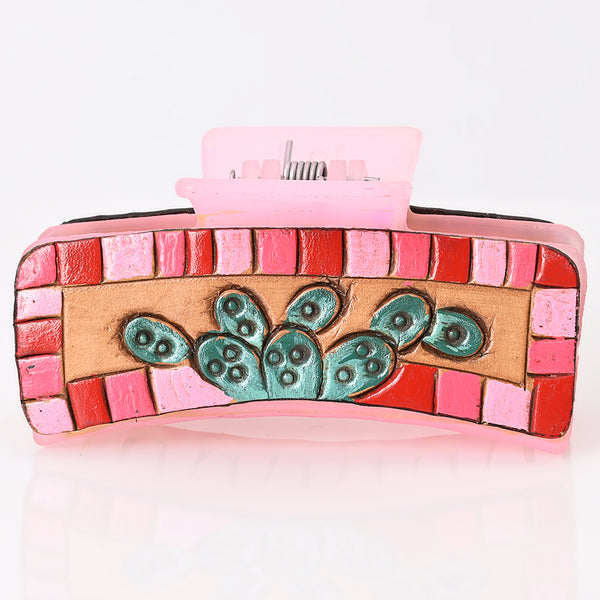 ADHC102 Pink Cactus Hand-Painted Hair Claw Clip - Western Whimsy by American Darling