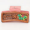 ADHC109 Hand-Tooled Leather Floral Hair Band Clip Clutcher - Pink Base | American Darling
